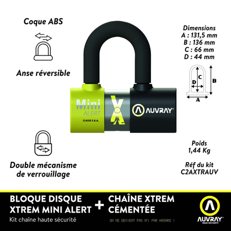 Kłódka z alarmem Auvray U-Lock X-Trem Mini Alert