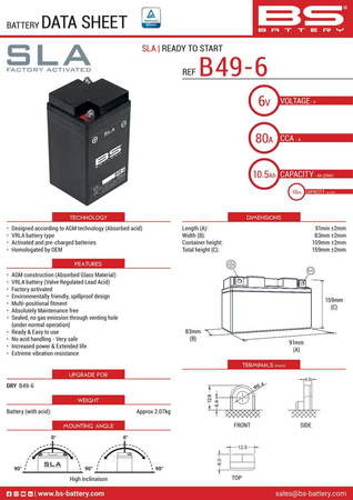 Akumulator BS Battery SLA AGM B49-6 6V 80A 10,5Ah